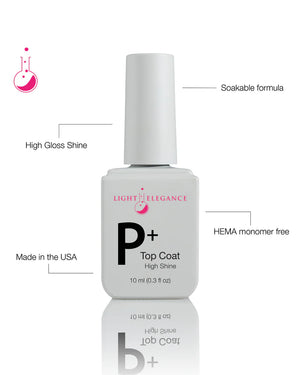 Light Elegance P+ Soak-off Top Coat 10 ml (No Wipe)