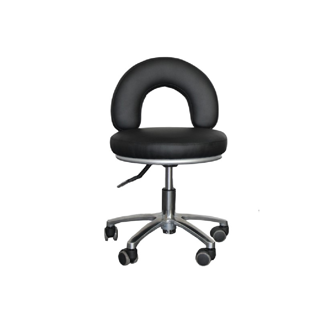 Crown Hydraulic Pedicure Stool - Round With Backrest (Black)