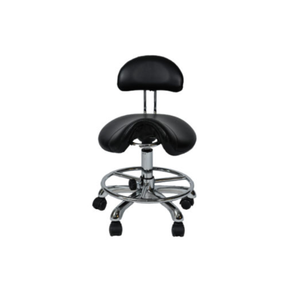 Crown Hydraulic Stool - Saddle with Backrest (Black)