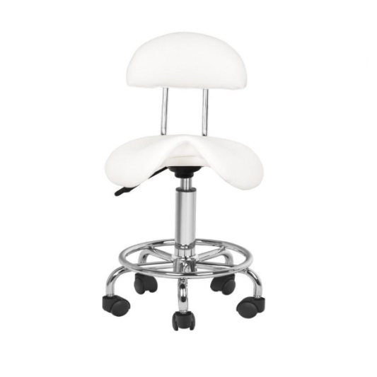 Crown Hydraulic Stool - Saddle with Backrest (White)