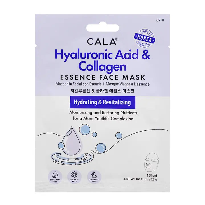 Cala Essence Facial Sheet Masks - Hyaluronic Acid &amp; Collagen (5 pcs)