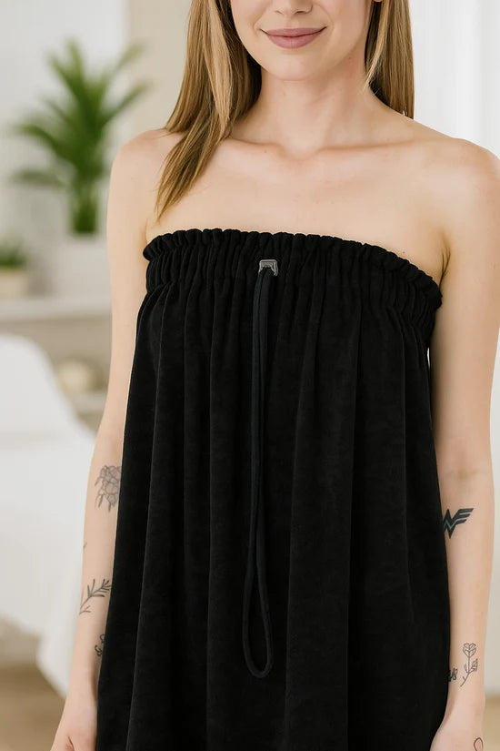JMT Drawstring Terrycloth Spa Wrap - Regular (Black)