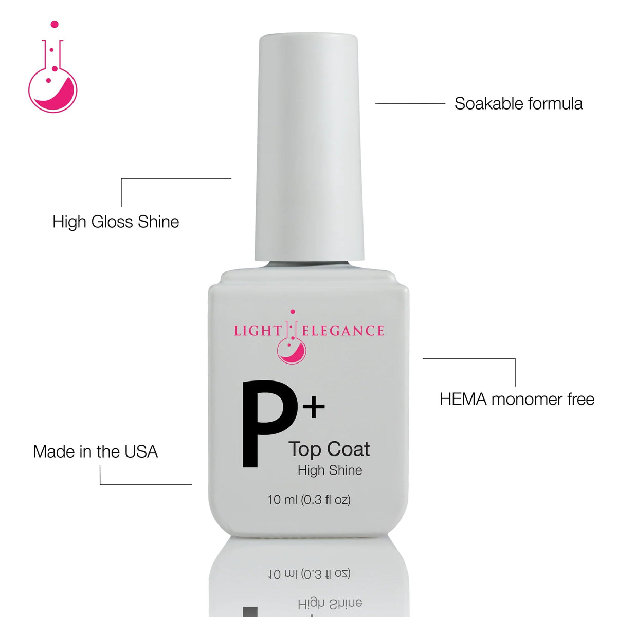 Light Elegance P+ Soak-off Top Coat 10 ml (High Shine)