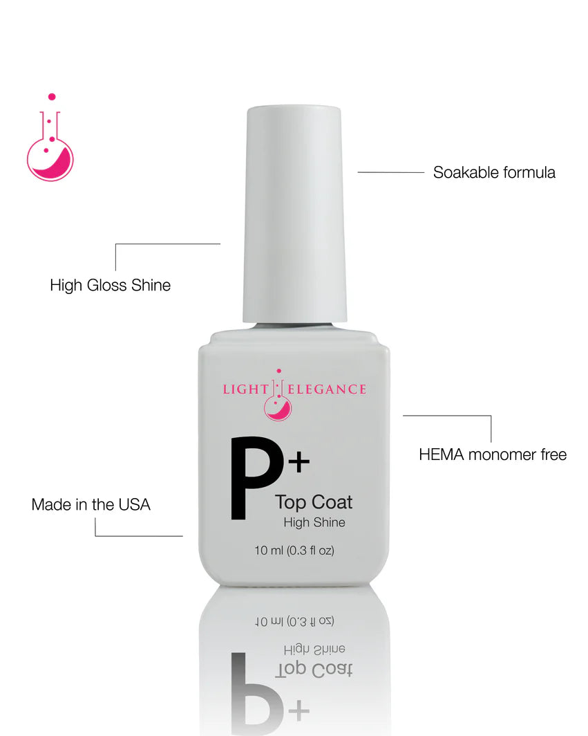 Light Elegance P+ Soak-off Top Coat 10 ml (No Wipe)