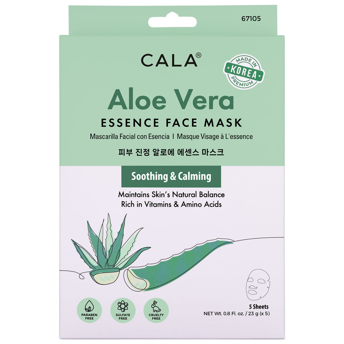 Masques en tissu pour le visage Cala Essence - Aloe Vera (5 pièces)