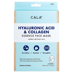 Masques en tissu pour le visage Cala Essence - Acide hyaluronique et collagène (5 pièces) 