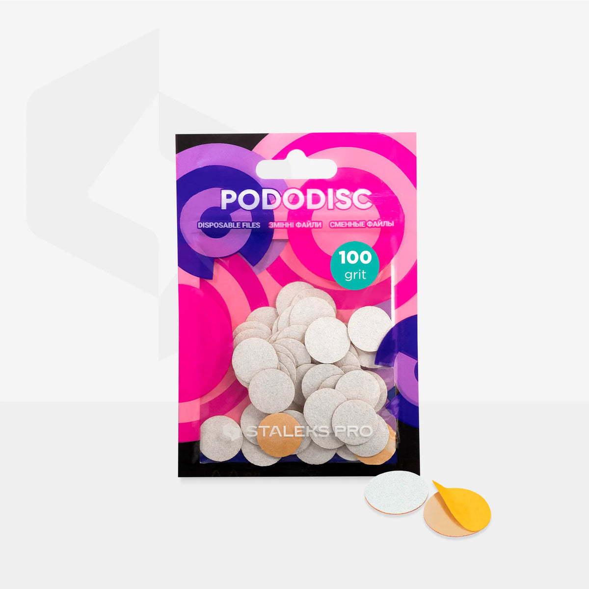 Staleks PODODISC 15mm Refill Pads w/ Soft Foam Layer 50 pcs (100 Grit - White)