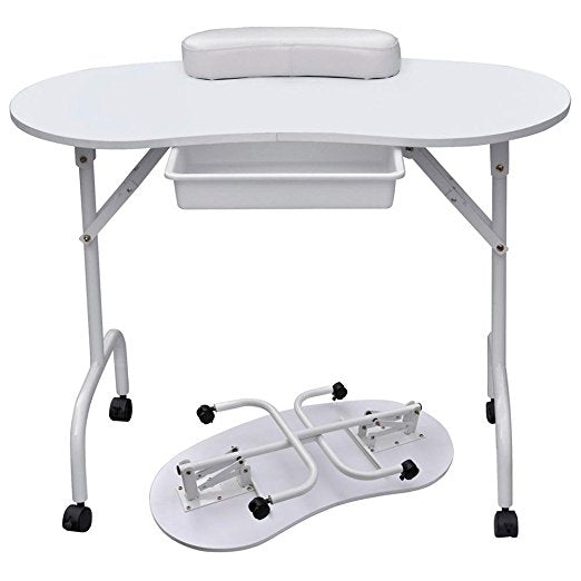 *Demo Model* GD Portable Manicure Table w/ Folding Legs (White) - SAVE 68%*